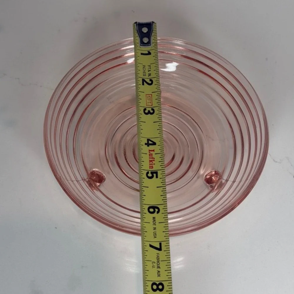 Vintage Anchor Hocking Manhattan Pink 3-Footed Open Candy Dish Ribbed‎ Footed 7